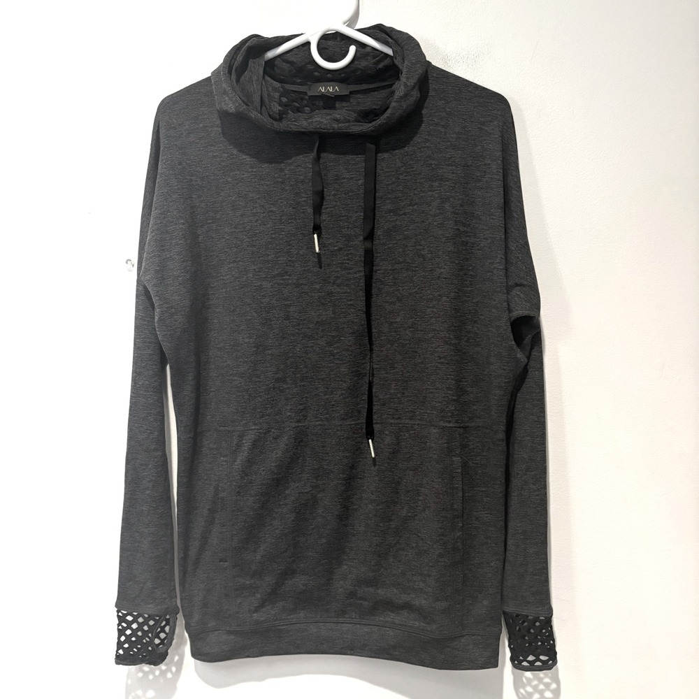 Alala Womens Long Sleeve Hoodie Athletic Athleisure Drop Shoulder Gray Black XS
